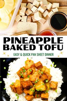 Pineapple Baked Tofu served over rice, with text Pineapple Baked Tofu Sweet & Sour. Healthy Tofu Dinner, Dinner Recipes Tofu, Tofu Pineapple, Pineapple Tofu, Pineapple Baked, Tofu Dinner Recipes, Tofu Dinner, Sweet And Sour Tofu, Tofu Smoothie