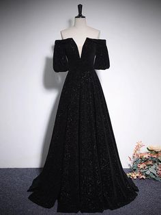 Off Shoulder Party Dress, Prom Dress Black, Velvet Evening Dress, Prom Dress Evening, Color Rush, Formal Evening Dress, Black Prom Dress, Black Formal, Black Prom