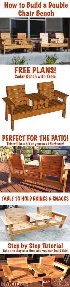 the instructions for how to build an outdoor table and bench from wood pallets, including two