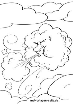 a black and white cartoon drawing of clouds