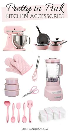 pink kitchen accessories and utensils are featured in this post - it - up