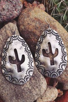 Aztec Cactus, Cactus Stamp, Western Cactus, Cactus Earrings, Cactus Decor, Western Jewelry, Trendy Earrings, Cowgirl Style, Trendy Jewelry