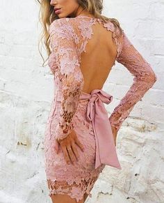 Jasmine Lace Dress Elegant Pink Mini Length Lace Dress, Pink Lace Backless Dress, Elegant Pink Backless Mini Dress, Elegant Pink Mini Backless Dress, Pink Fitted Long Sleeve Lace Dress, Light Dresses, Crochet Bodycon Dresses, Bowknot Dress, Feeding Time