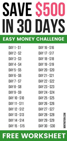 a poster with the words save $ 500 in 30 days and free worksheet