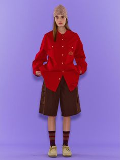 Composition : Shell: 100% cotton.Color : RedCountry of Origin : China Red Collared Cotton Shirt, Red Shirt For Spring Streetwear, Red Oversized Collared Shirt, Red Streetwear Shirt For Spring, Red Cotton Trendy Shirt, Trendy Red Cotton Shirt, Red Shirt For Workwear In Fall, Oversized Red Shirt For Fall, University Red Cotton Top For Fall