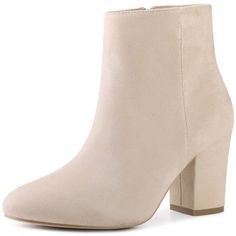 This is a cue for you to indulge in our elegant pair of ankle boots that are sure to become your favorite. Their design element is what makes them stand out. Chunky Heels Ankle Booties; Side Zip; Round Toe; Vamp: Faux Suede; Outsole: Rubber; Heel: ABS; Heel Height: 3 1/8 inches; Shaft Height: 4 3/4 inches. Cream Heeled Boots For Fall Party, Party Beige Heeled Boots Medium Width, Beige Medium Width Heeled Boots For Party, Elegant Party Boots With Stacked Heel, Elegant Party Booties With Almond Toe, Elegant Almond Toe Party Booties, Cream High Heel Party Boots, Elegant Block Heel Booties For Winter, Elegant Winter Booties With Block Heel