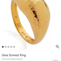 18k Gold Vermeil On Sterling Silver Size 5.5 Or K No Obvious Flaws (See Photos) Comes With Organic Cotton Dust Bag No Box Monica Vinader, Ring Color, Domed Ring, Gold Vermeil, 18k Gold, Dust Bag, Organic Cotton, Women Jewelry, Sterling Silver