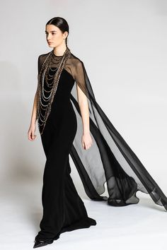 Her Trove - Cape style A line dress with necklace Dress With Cape Sleeves, Dress With Necklace, Isabel Sanchis, Dress With Cape, Dress Cape, Black Mermaid, Cape Style, Cape Sleeves, Jewel Neckline