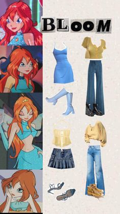 #winx #bloom #winxclub #winxbloom #moodboard #outfits #y2k #myfirstshuffle Winx Club Outfits Bloom, Winx Club Names, Bloom Winx Outfits, Winx Bloom Outfits, Bloom Winx Club Outfits, Winx Club Bloom Outfits, Cartoon Characters Outfits, Winx Inspired Outfit