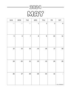 a calendar for may with the word may in black and white, on a white background