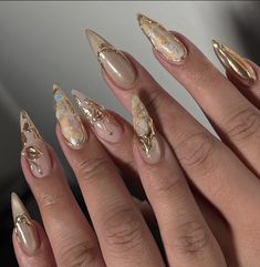 Fairy Nails, Acrylic Nails Stiletto, Ethereal Fairy, Bling Nails, Gold Nails, Stiletto Nails