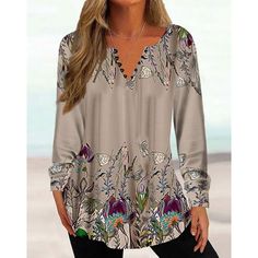 Season:Fall,Spring; Fabric:Polyester; Sleeve Length:Long Sleeve; Look After Me:Wet and Dry Cleaning,Washable,Machine wash; Gender:Women's; Theme:Floral; Style:Basic,Tunic; Elasticity:Micro-elastic; Tops Type:Blouse,Henley Shirt,Shirt; Occasion:Casual,Holiday; Top Length:Regular; Fit Type:Regular Fit; Pattern:Floral; Design:Print,Button; Neckline:Round Neck; Front page:FF; Listing Date:08/16/2023; Production mode:External procurement; Bust:; Length:; Sleeve:; Fit US Size:; Fit UK Size:; Fit EU Si Womens Henley, Loose Tees, Graduation Outfit, Henley Top, Collars For Women, Tonga, Mongolia, Sierra Leone, Henley Shirts