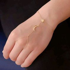 Hand Chain Jewelry, Finger Bracelets, Hand Chain Bracelet, Hand Bracelet, Bridal Gold Jewellery Designs, Classy Jewelry, Moon And Star, Fancy Jewellery