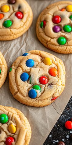 several cookies with m & m candy on top