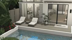 an artist's rendering of a modern house with pool