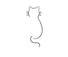 a black and white drawing of a cat's head with its tail curled up