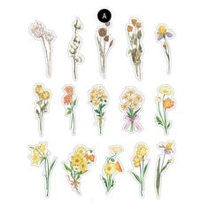 flowers stickers are shown on a white background