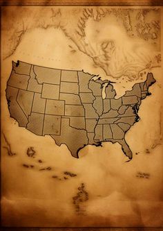 a map of the united states in brown and black on an old parchment paper background