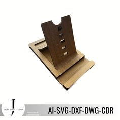 a wooden stand with two pieces of wood on it and the words al - svg dxf - dwg - cdr