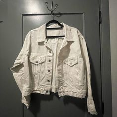 Nwot White Citizens Of Humanity Denim Jacket (Intentionally Distressed). Brand New Never Worn. Hits At A Really Good Length (Not Cropped But Not Super Long Either) White Relaxed Fit Outerwear With Button Closure, White Distressed Long Sleeve Outerwear, Trendy White Button-up Outerwear, Distressed White Denim Jacket For Fall, White Distressed Denim Jacket For Fall, White Denim Outerwear For Streetwear, Trendy White Denim Jacket For Streetwear, Trendy White Cotton Denim Jacket, White Distressed Denim Jacket For Streetwear