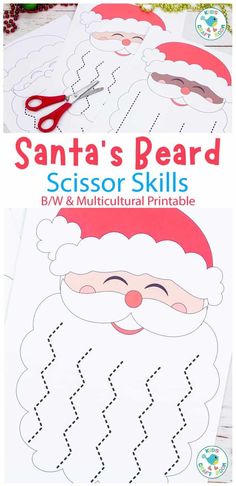 santa's beard activity for kids with scissors and paper cut outs on the table