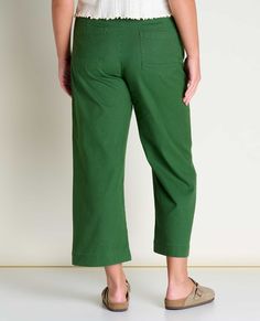 Who doesn’t love a wide leg pant? Roomy yet flattering, made with sustainable materials in an array of color options and with style to spare. Details Fit: Wide leg crop fit, Flex Form waistband for comfort, mid rise, 5 pocket styling, 26" inseam Feel: Soft, organic cotton canvas with TENCEL™ Lyocell and a bit of stretch for added comfort Features: Shank button closure with zip fly Fabric & Care Fabric Name: Earthworks Stretch Canvas 68% Organic Cotton, 30% TENCEL™ Lyocell, 2% Elastane Organic co Green Relaxed Fit Cropped Bottoms, Green Cotton Wide Leg Work Pants, Green Relaxed Fit Work Pants For Spring, Green Cropped Leg Bottoms, Green Relaxed Fit Pants For Workwear, Green Cotton Wide Leg Pants For Work, Green Wide Leg Work Pants, Green Cropped Leg Bottoms For Work, Green Relaxed Fit Work Pants With Tapered Leg