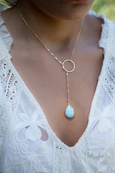 Larimar Necklace, Gold Lariat Necklace, Pink Moonstone, Beaded Necklace Designs, Aqua Chalcedony, Blue Chalcedony, Beaded Necklaces, Lariat Necklace, Rutilated Quartz