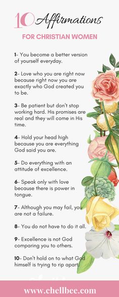 the ten affirmations for christian women with flowers and leaves on it's side