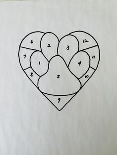 a drawing of a heart with numbers on it