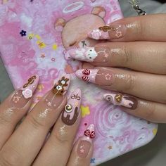 Sweetheart Nails, Choco Girl, Gyaru Aesthetic, Nail Piercing, Nail Art Designs Diy, Inspo Instagram, Japanese Nails