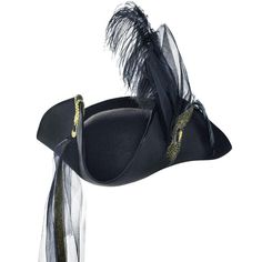 pYou've struck pirate gold with a Tricorn Couture Pirate Hat for adults! Made of black suede this three-cornered hat features detailing in mesh velvet and gold. A long feather on one side of the hat adds sophistication for the pirate who loves the finer things in life. Your pirate costume won't be complete without a tricorn hat fit for a captain!-p pbTricorn Couture Pirate Hat product details:-b-p ul liOne size fits most teens and adults-li -ul Pirate Captain Hat, Halloween Costume Hats, Hat Halloween Costume, Pirate Garb, Tricorn Hat, Pirates Gold, Pirate Cosplay, Pirate Jewelry, Pirate Hat