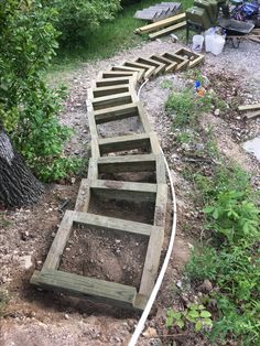 the steps are made out of wooden boards