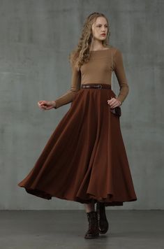 Edwardian Skirt, Long Wool Skirt, Warm Skirts, Party Rock, Womens Skirts, Langer Rock, Brown Skirts, Winter Skirt, Party Skirt