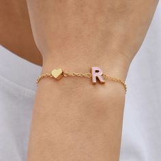 New 18k Gold Plated Letter Heart Charm Initial Letter Bracelet - R Bundle And Save! Bundle Your Items And Receive A Discount + Save On Shipping! Dainty Gold Heart Bracelet For Personalized Gift, Gold Bracelets With Initials For Valentine's Day, Personalized Dainty Gold Bracelet For Valentine's Day, Dainty Personalized Gold Bracelet For Valentine's Day, R Wallpaper Letter Aesthetic, Letter Aesthetic, Wallpaper Letter, Diy Photo Book, S Bracelet