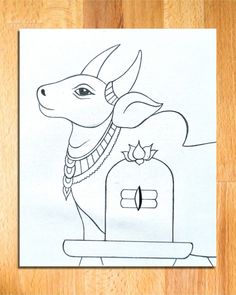 a drawing of a goat with an ornament on it's head and neck