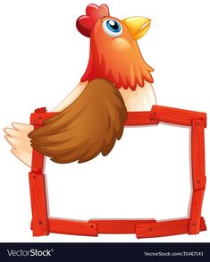 a chicken above the wooden signboard on a white background