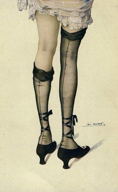 a drawing of a woman in stockings and high heeled shoes with her hands on her hips