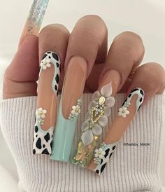 3d Long Nail Designs, 3xl Nails, Rodeo Nails, Western Nails, Country Nails, Tapered Square Nails, Cow Nails