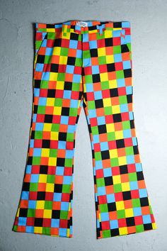 70's Vintage Hippie Check Bell Bottom Pants SIZE W34 Waist：46cm Thigh：28cm Length：99cm Leg opening：28cm Find us: @ban_secondhand_goods Thank you for checking us out :) Retro Multicolor Wide Leg Pants, Retro Multicolor Fall Pants, Retro Multicolor Wide Leg Bottoms, Retro Multicolor Wide-leg Bottoms, Retro Multicolor Pants, Retro Multicolor Full-length Pants, Retro Multicolor Full Length Pants, Vintage High Waist Multicolor Pants, Retro Fitted Multicolor Bottoms