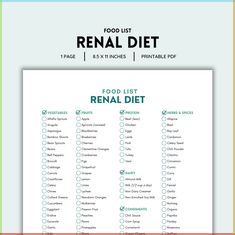 A helpful guide to nourishing your kidneys through a carefully curated list of foods, this Renal Diet printable is a quick and easy reference to a renal-friendly diet, supporting overall well-being. ***WHAT YOU'LL GET*** * You'll get 1 high quality pdf file. This file is not editable. Please contact me if you have any difficulty. Each page is Letter Size (8.5 x 11 inches) Digital Print with instant access to be used for personal use only. ***HOW TO PRINT*** You can print from your personal computer, at any local print/copy shop, or onl Diet Essentials, Renal Diet Food List, Tofu Chili, Kidney Friendly Recipes Renal Diet, Renal Diet Recipes, Kidney Friendly Foods, Kidney Diet, Renal Diet, Kidney Friendly