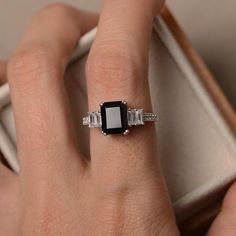 Anniversary ring natural black spinel ring emerald cut black | Etsy Classic Black Baguette Cut Rings, Elegant Black Baguette Cut Ring, Black Diamond Jewelry With Emerald Cut, Black Emerald-cut Diamond Jewelry, Black Emerald Cut Diamond Jewelry, Modern Black Sapphire Ring, Modern Black Emerald Cut Jewelry, Elegant Black Baguette Cut Jewelry, Black Emerald-cut Gemstone Jewelry