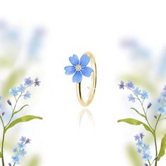 This forget-me-not ring is not only beautiful but is also carrying a deep symbolical meaning and could be the perfect gift for a loved one that you never want to forget and always want to keep in your heart. This beautiful ring could be a very creative and special gift as a sign of love for a birthday or anniversary day. The forget-me-not flower ornament is handpainted and inspired by the floral elements of vintage enamel flower jewelry of the Regency Era and Art Noveau in the 19th century. The Adjustable Flower Enamel Ring As Gift, Hypoallergenic Flower Ring For Gift, Hypoallergenic Flower Ring Gift, Girlfriend Promise Ring, Band Girlfriend, Forget Me Not Flower, Promise Ring Gift, Ringe Gold, How To Clean Metal