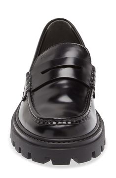 This elevated take on a prepster-classic penny loafer features a lugged platform sole and a pebbled heel counter inspired by the brand's driving shoes. Leather upper and lining/rubber sole Made in Italy Designer Shoes Loafer Women, Oxford Heels, Walker Shoes, Platform Slippers, Penny Loafer, Driving Shoes, Shoes Leather, Lug Sole, Penny Loafers