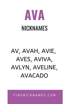 the words ava and nicknames are shown in black on a white background with purple accents