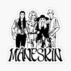 the meanskins sticker is shown in black and white on a white background