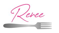 the word renee is written in pink on a white background with a fork and knife