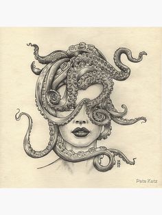 an octopus woman's head with tentacles on her face home flee blanket by the artist shop