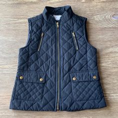 Never Worn Gold Hardware Questions And Offers Welcomed Black Outerwear With Pockets For School, Black School Outerwear With Pockets, Black Quilted Vest, Copper Key, Quilted Vest, Girls Black, Black Quilt, Kids Jacket, Gold Hardware