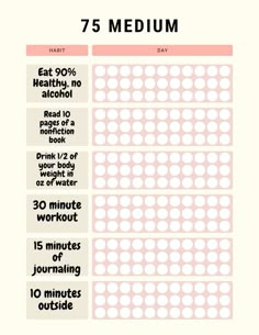 a printable workout plan with the words, 75 minutes to go and an exercise schedule