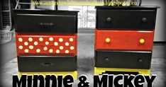 two black and red dressers with polka dots on them